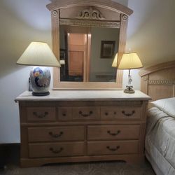 Two Piece Marble Topped Dressers And Mirror