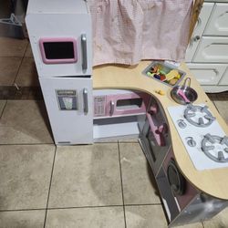 Kids Play Kitchen Wooden Fridge Washing Machine Oven Play Food Sink Stove TODDLER TOY FOOD 