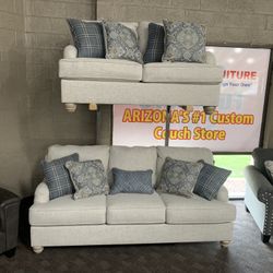 White Cream Linen Sofa And Love Seat Set 