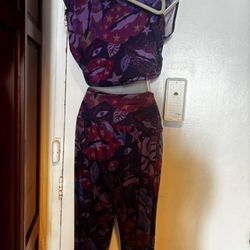 Bulu resort wear 2 piece dress suit eye purple pants & shirt 