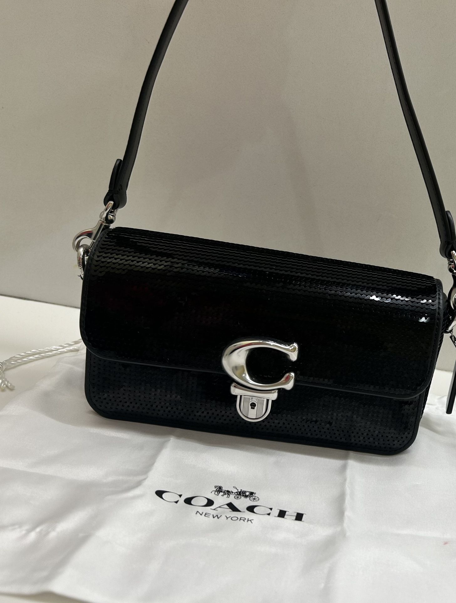 Authentic brand New black COACH Sequin Studio Baguette Bag