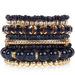 Brand New Riah Fashion Multi Color Stretch Beaded Stackable Bracelets - Layering Bead Strand Statement Bangles