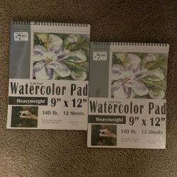 2 Notebooks- 12 Sheets Each ,AcidFree, WaterColorPads, HeavyWeight-140 lbs, 9x12