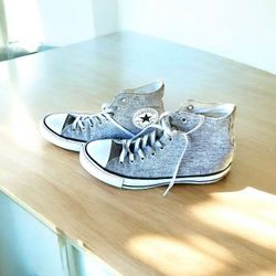 Converse Chuck Taylor All Star Gray Sparkle Net High Tops Women Size 9
