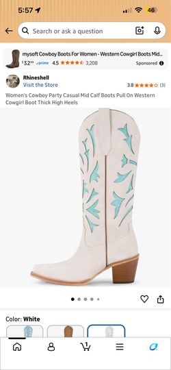 White And Blue Cowboy Boots Size 15