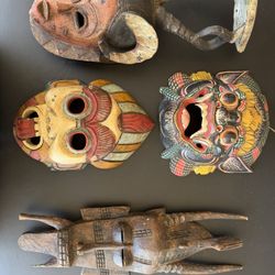 Antique Tribal Masks African, Indonesian, 