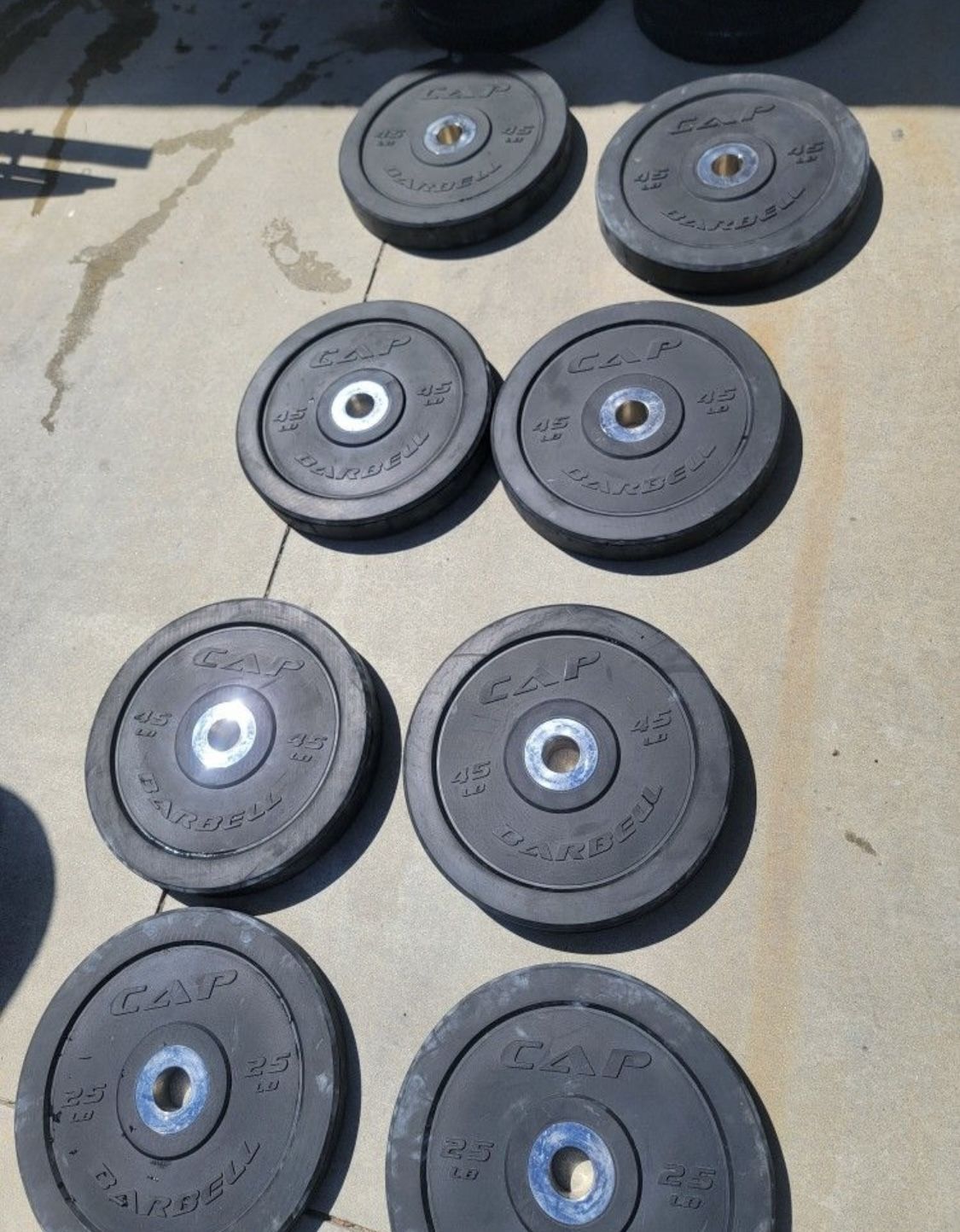 Very nice olympic bumper weight plates. 45s 10s. $1 a lb 45s 10s Also Olympic iron weight plates $1 a lb