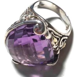18k & 925 Amethyst John Hardy Cocktail Ring Size 6.75 ( 6 3/4 ) Very large purple amethyst stone.