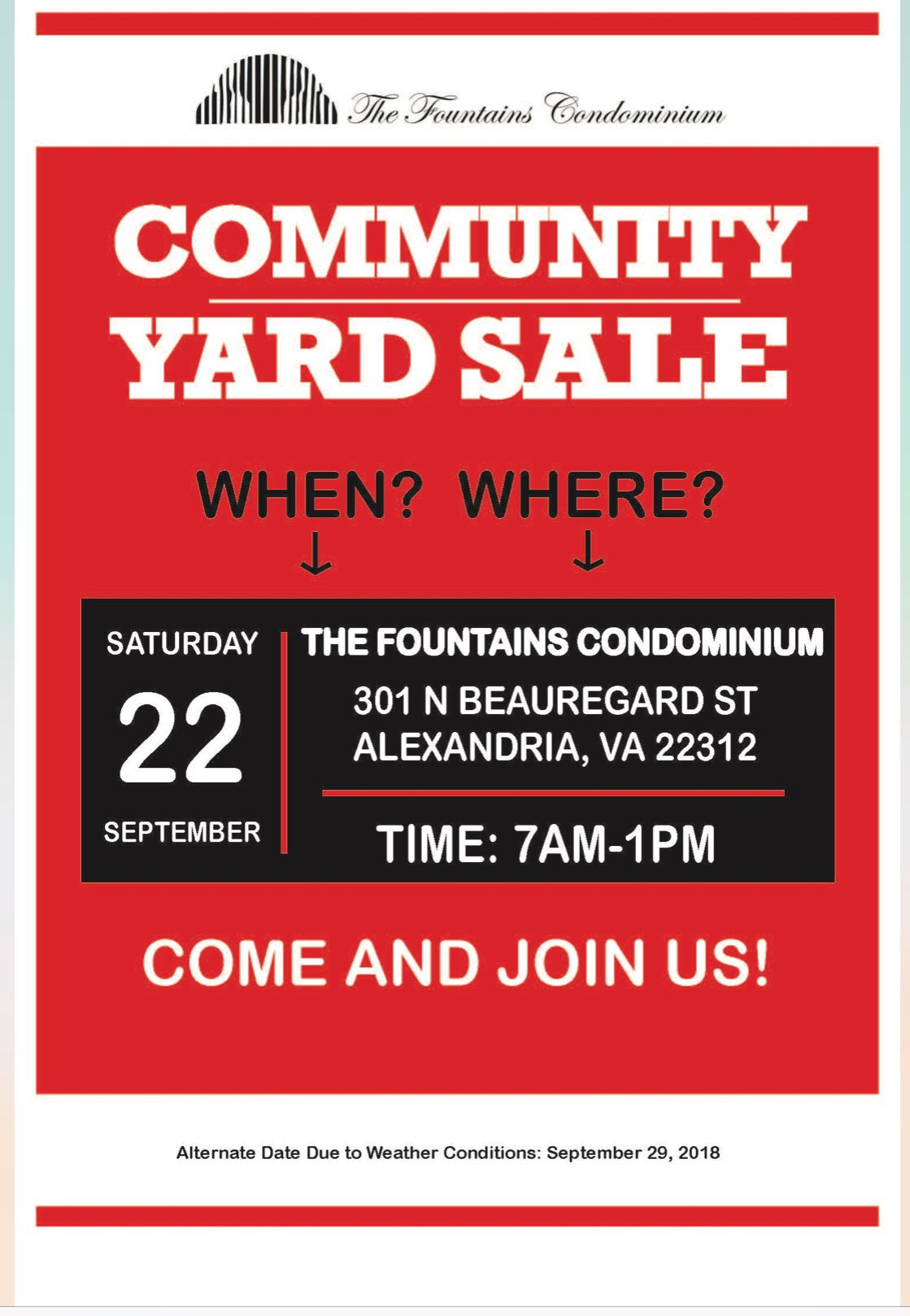 Community Yard Sale! Sept 22 - The Fountains Condominium