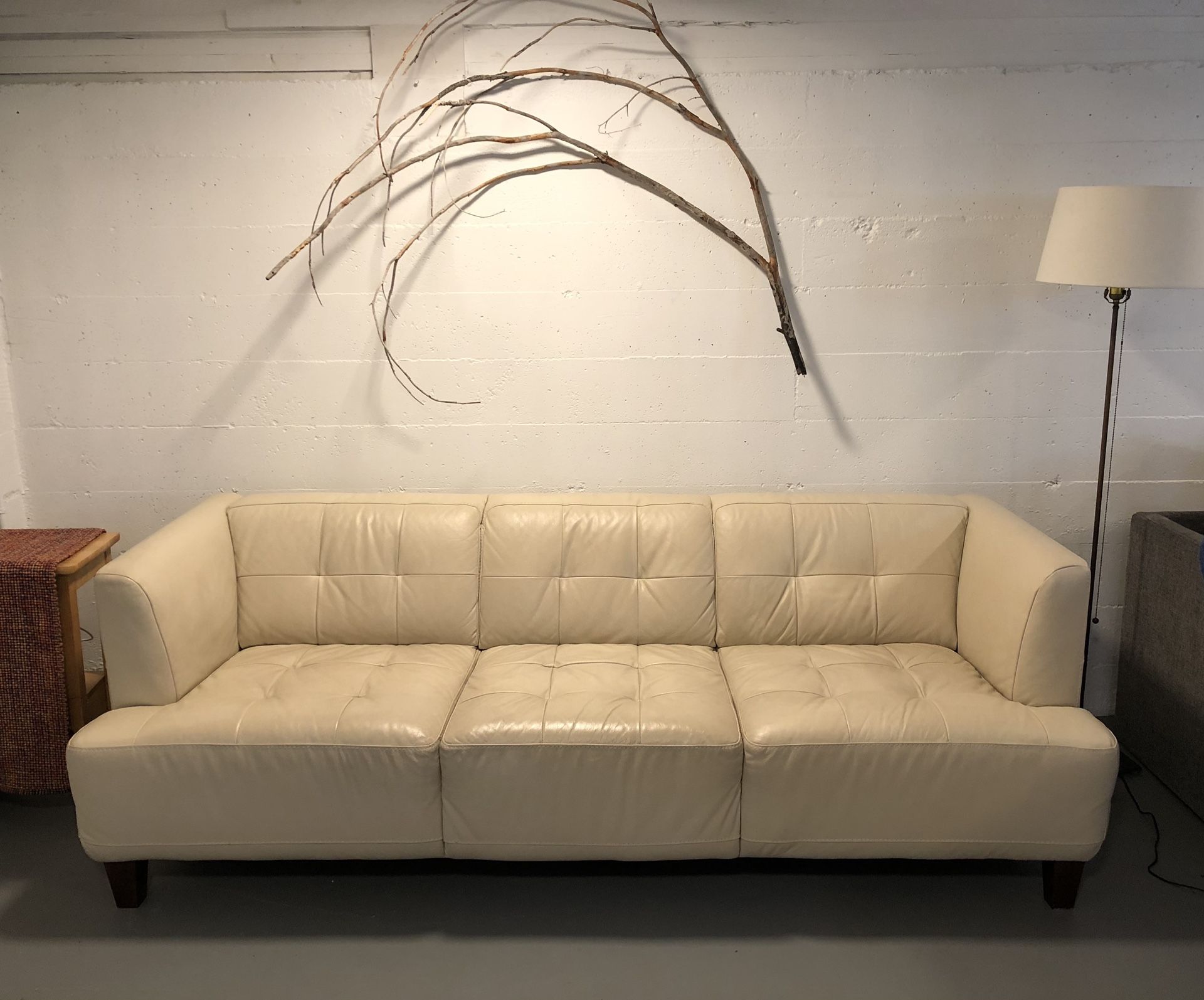 Contemporary Cream Leather Couch