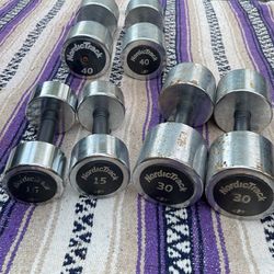 SET OF RUBBER HANDLE CHROME DUMBBELLS  (PAIRS OF) : 15s  30s  40s