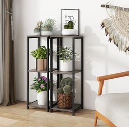 3-Tier Plant Stand Indoor, Side Table with Storage Shelves & Anti-Tripping Devices, 2 Pack Corner Plant Shelf for Living Room, Bedroom Balcony & Home
