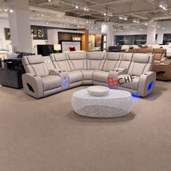 Modern Power Reclining Sectional Sofa With Cup Holder , Led Lighting , Sub woofer and speaker , massager , usb port