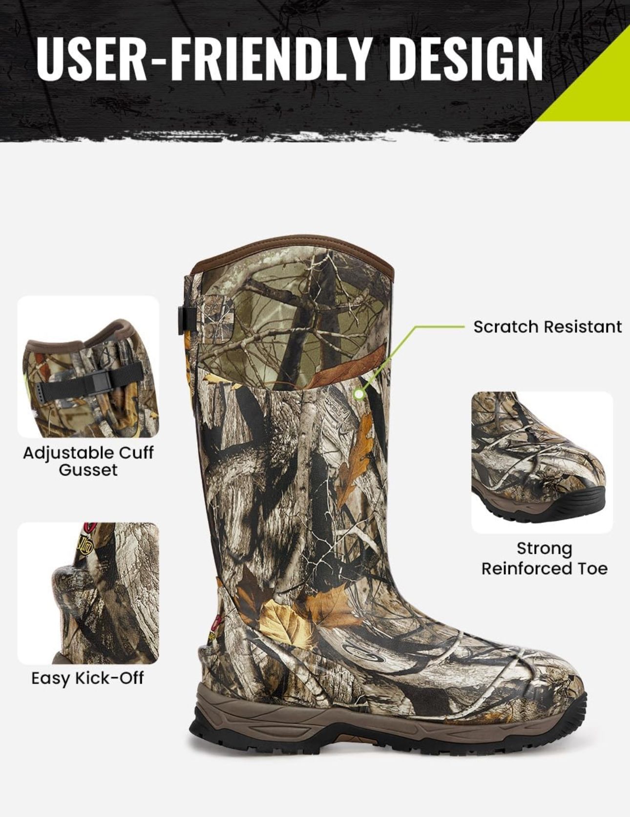 Rubber Hunting Boots with 800g Insulation, Size (7)