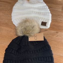 C. C Thick Cable Knit Faux Fuzzy Pom Fleece Lined Cap Cuff Beanie 