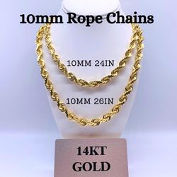 New arrivals! 14K 10mm 24” and 10mm 26”Diamond Cut Rope Chains!