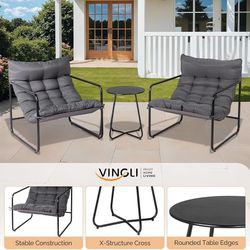 3 - Piece Patio Chair Set with Side Table, Outdoor/Indoor Chairs with Thick Cushions, Heavy Duty 400 LBS Capacity, Patio Bistro Set Suit for 