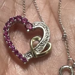 10k Gold Sterling Silver Diamond Love Created Ruby heart necklace