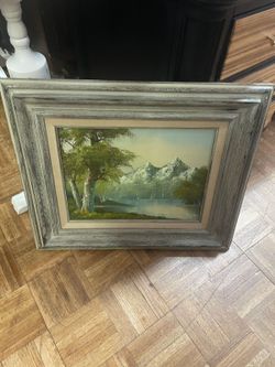Vintage mountain framed oil painting 23 by 21