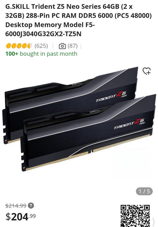 G.SKILL Trident Z5 Neo Series 64GB (2 x 32GB) 288-Pin PC RAM DDR5 6000