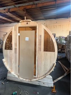 Outdoor Backyard Barrel Sauna with Harvia 6KW Heater, Tempered Glass Door