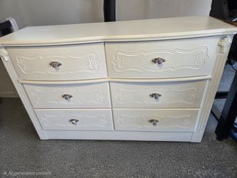 White Wood 6 Drawers Dresser (Real Wood)