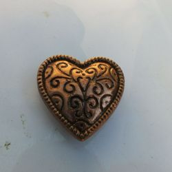 Older Style Copper Heart Brooch With Unique Patterns