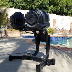 select tech 10lb-90lb adjustable dumbbell set with stand