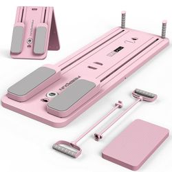 5 in 1 Folding Pilates Board, Pilates Reformer Set with 300 LBS Weight Capacity, Portable Home Pilates for Woman (Pink)