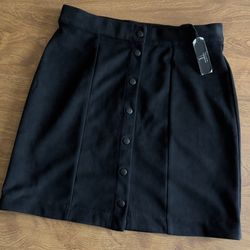 TAHARI Womens NWT Black Soft Faux Leather Button snaps Closure Mini Skirt Size 8