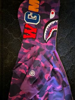 Purple Bape Color Camo Shark Full Zip Hoodie Size M