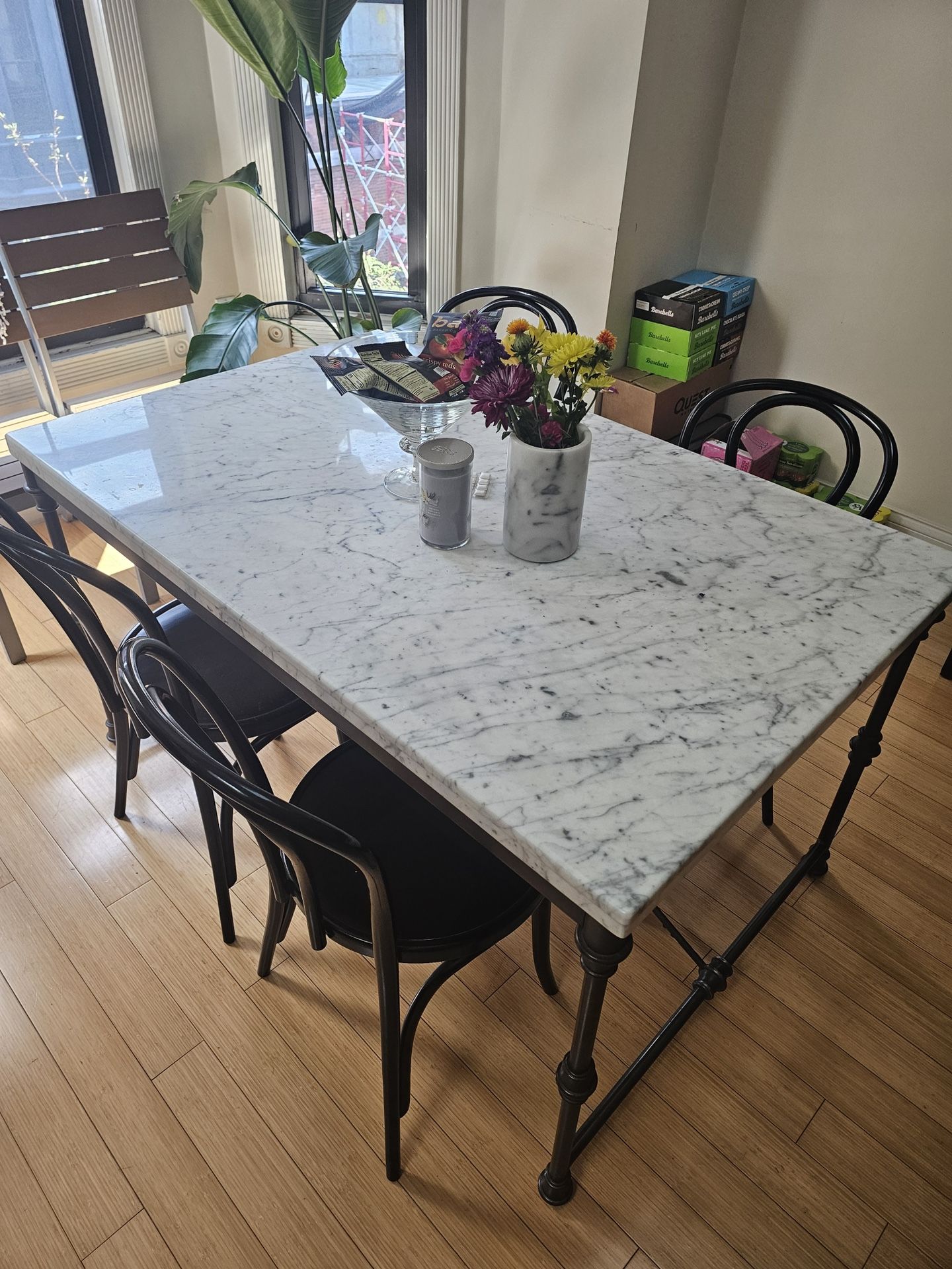 Heavy Marble Dining Table – Elegant & Industrial (Delivery Available)