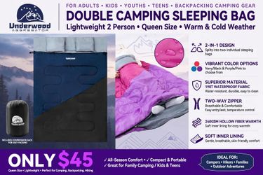 UNDERWOOD Double Sleeping Bag for Adults Kids, Lightweight 2 Person