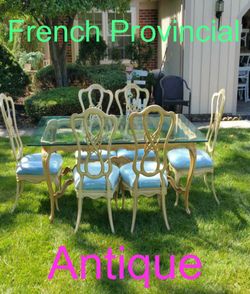 Elegant Vintage French Provincial Dining Room Table & 6 Chairs. Metal 66 Inches by 41.5 Inches