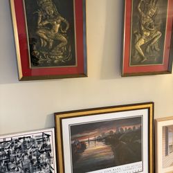 2 - Antique Framed Cambodian  RARE COLLECTABLE PIECES ( Both For One Low Price ) MUST SELL FAST.  👍👍 24 “ X 32 “ SIZES 