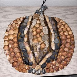 Handmade Coastal-Themed Seashell Art In The Shape Of A Punkin