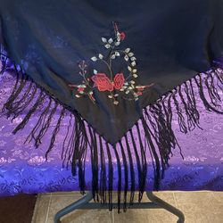 Black With Red Roses Shawl