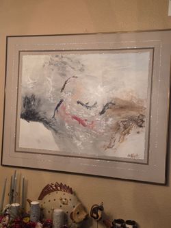 Large Framed 4' x 5' Asian Canvas Painting.