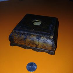 Hand Carved Burl Wood Box With Lid Brown Etched