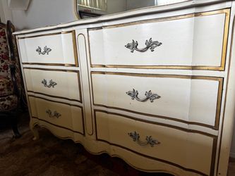 Vintage Dresser - ivory and gold mcm French Provincial six-drawer dresser