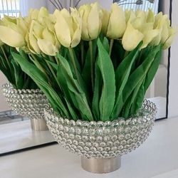 Crystal Vase with 40  Tulips - Faux Flower arragment 