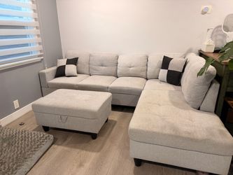 Light Gray Sectional Sofa with Storage Ottoman