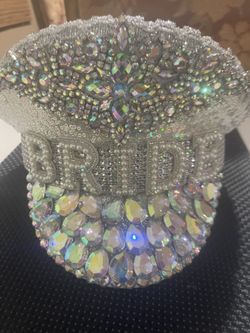  Women's Wedding Bridal Hat Luxury Rhinestone Bride Military Hat Sergeant Captain