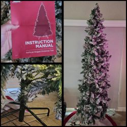 Snow Flocked Artificial 7.5 FT Unlit Pencil Christmas Tree w/ Stand