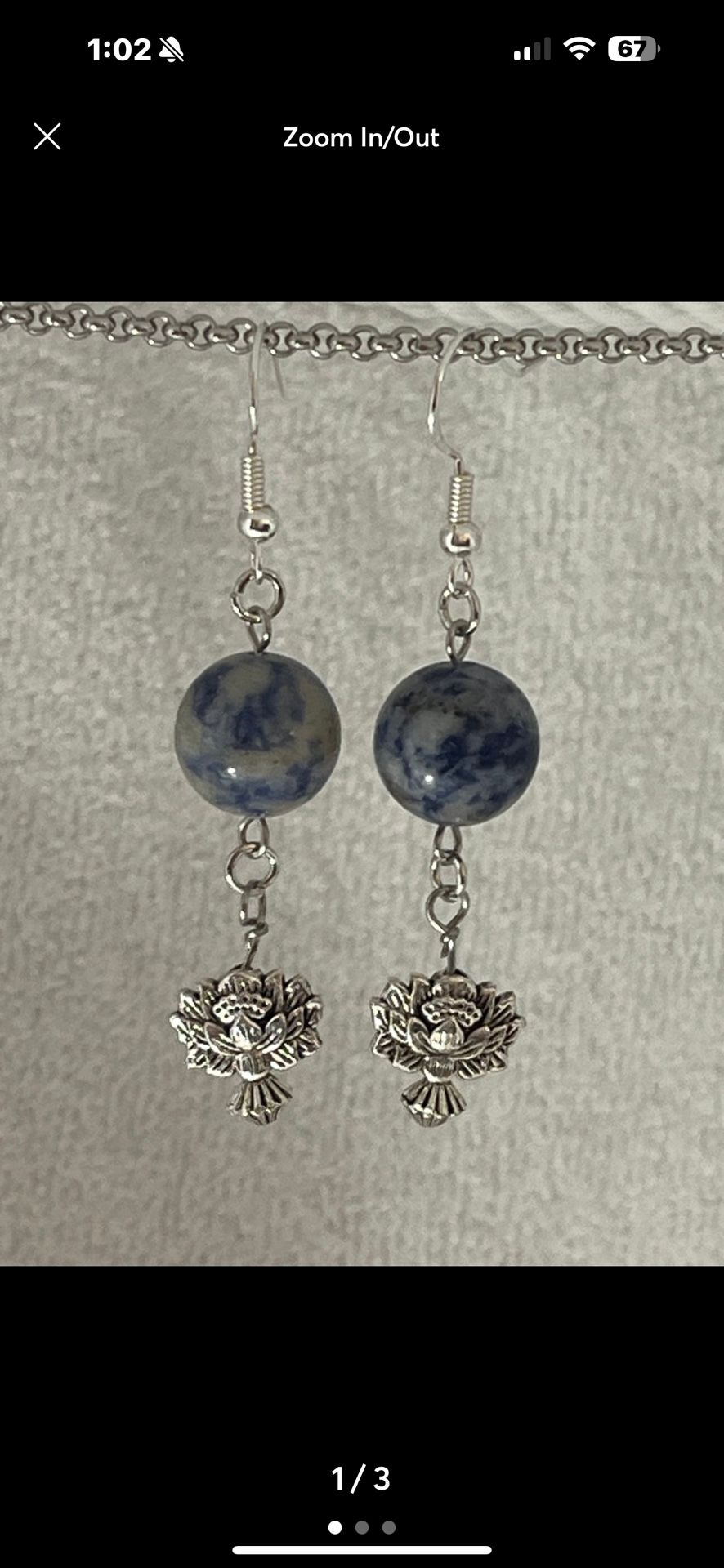 BLUE SPOT JASPER BALL EARRINGS With Lotus Charm