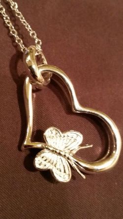 Sterling Silver Butterfly Heart Necklace Jewelry