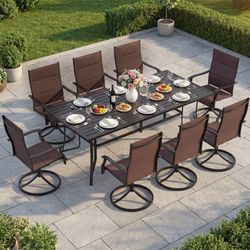 9pc Outdoor Dining With Swivel Chairs Patio Furniture Set
