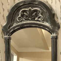 Vintage Mirror Painted Black Brush Painted White