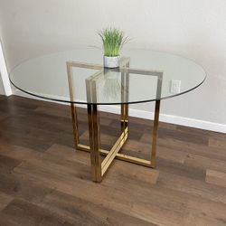 Gold Round Glass Dining Table 47”