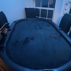 Solid Oak/Poker Table with 6 Chairs With Covers 